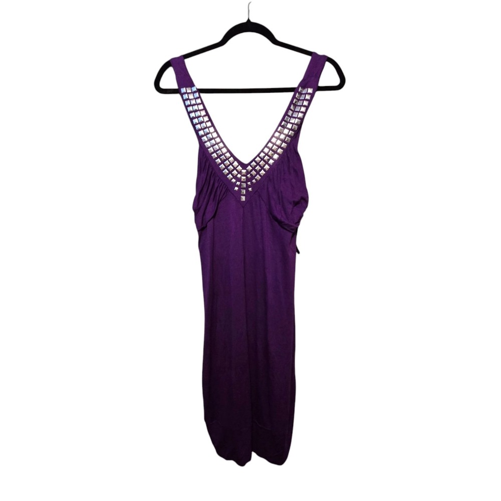 Vtg Elio Y2k 90s Women Babydoll Top LG Purple Studs Stretch Whimsigoth Fairy USA
